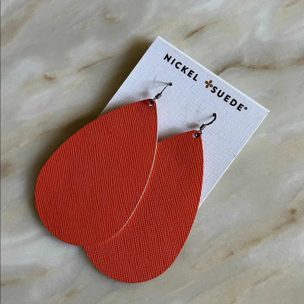 Nickel & Suede Leather Tangerine Teardrops NEW Nickel Free‎